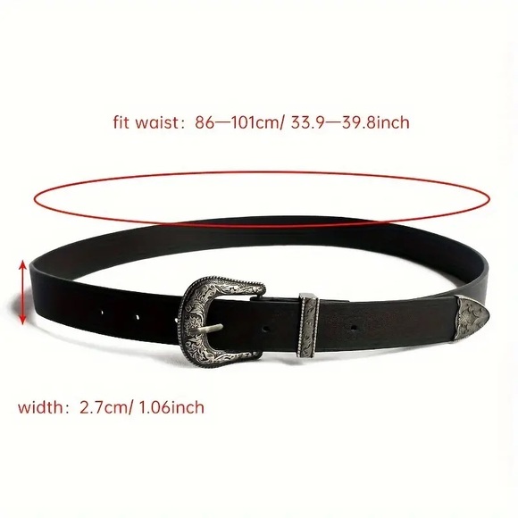 Black Belt With Polished Floral Statement Buckle - Picture 3 of 7